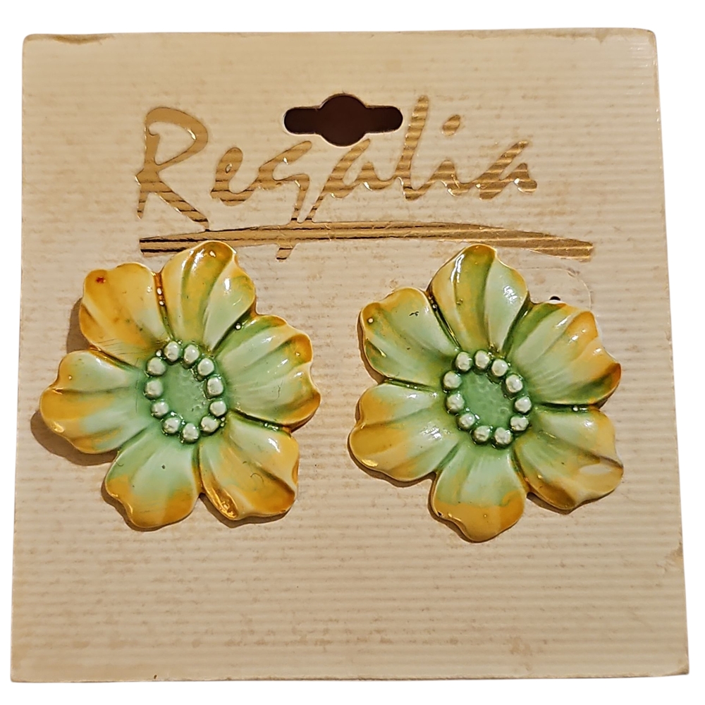 Regalia Yellow and Green Flower Earrings